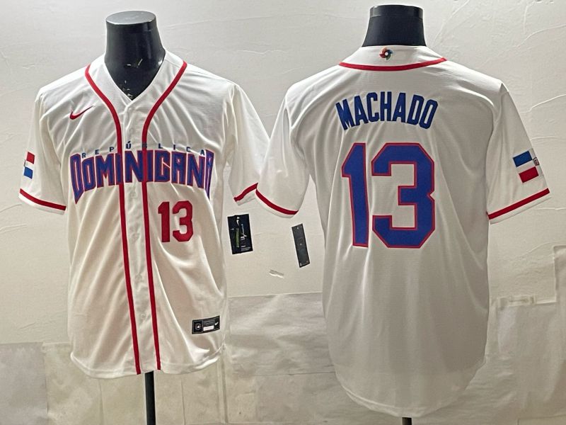 Men 2026 World Cub #13 Machado White Game Nike MLB Jersey style 003->more jerseys->MLB Jersey